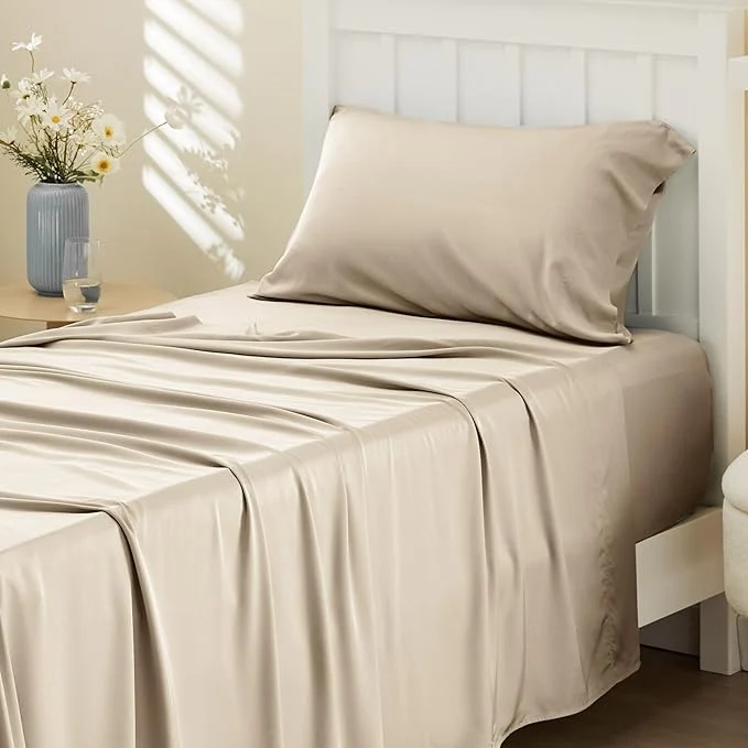 Elegant Bedsure Cooling Sheets Twin Rayon Derived from Bamboo PureWoven Breathable amp Soft Deep Pocket Up to 16 Inches Hotel Luxury Silky Bedding for Hot Sleepers Beige Innovative