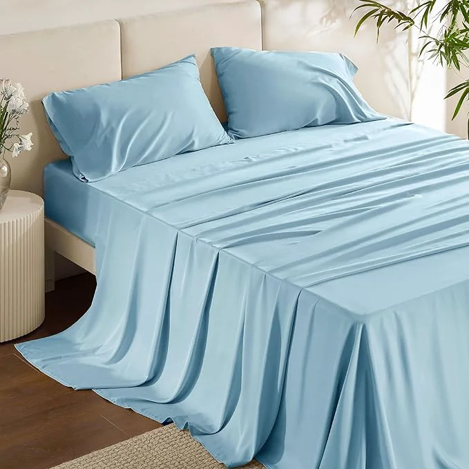 Safe Bedsure Full Size Bed Sheets Cooling Sheets Rayon Derived from Bamboo PureWoven Breathable amp Soft Deep Pocket Up to 16 Inches Hotel Luxury Silky Bedding for Hot Sleepers Aqua Reusable