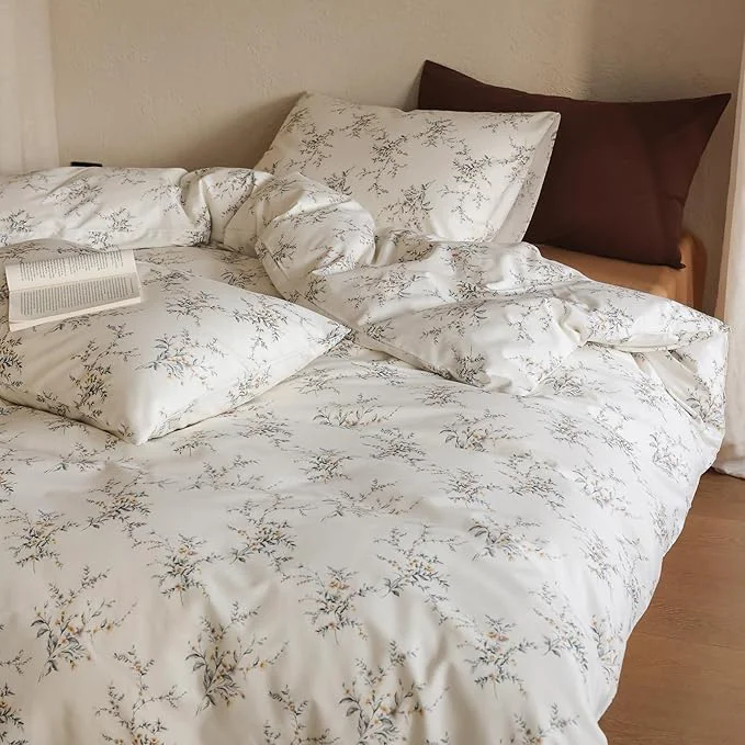 Refined Floral Bed Comforter King Cotton Down Bedding Set Boho Girls Farmhouse Vintage Bedding Comforter Sets Fluffy All Season Lightweight Women Bed Comforter with 2 Pillowcases Stylish