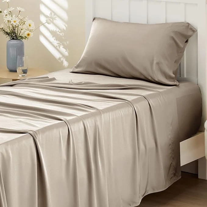 Premium Bedsure Cooling Sheets Twin XL Rayon Derived from Bamboo PureWoven Breathable amp Soft Twin XL Sheet Sets Deep Pocket Up to 16 Inches Hotel Luxury Silky Dorm Bedding for Hot Sleepers Simply Taupe Organic
