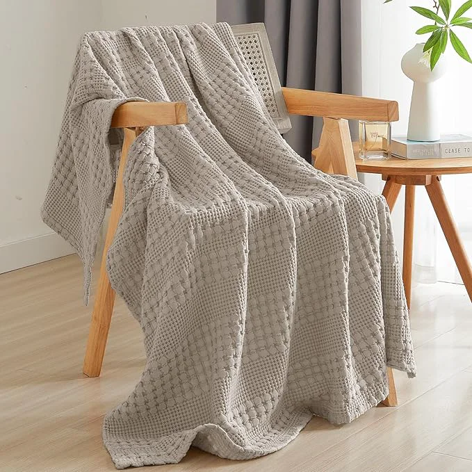 Official PHF Cotton Waffle Weave Throw Blanket Soft Lightweight Breathable Cozy Throws for Couch Bed Sofa Luxury Aesthetic Blanket Gift for Home Decor amp Office 50 quot x60 quot Pearl Gray Sustainable