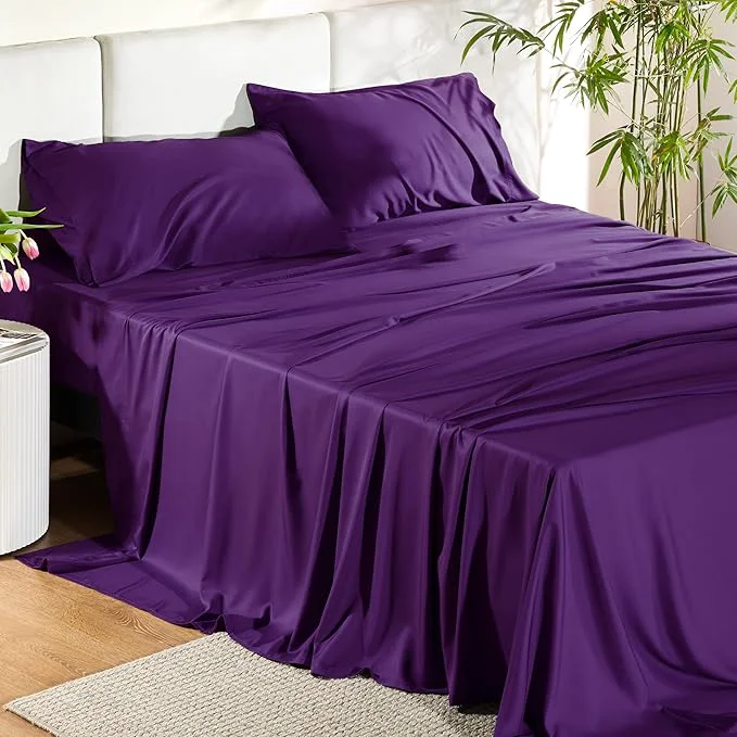 High-Quality Bedsure California King Sheet Sets Cooling Sheets for Hot Sleepers Rayon Derived from Bamboo PureWoven Breathable amp Soft Deep Pocket Up to 16 Inches Hotel Luxury Silky Bedding Plum Effective