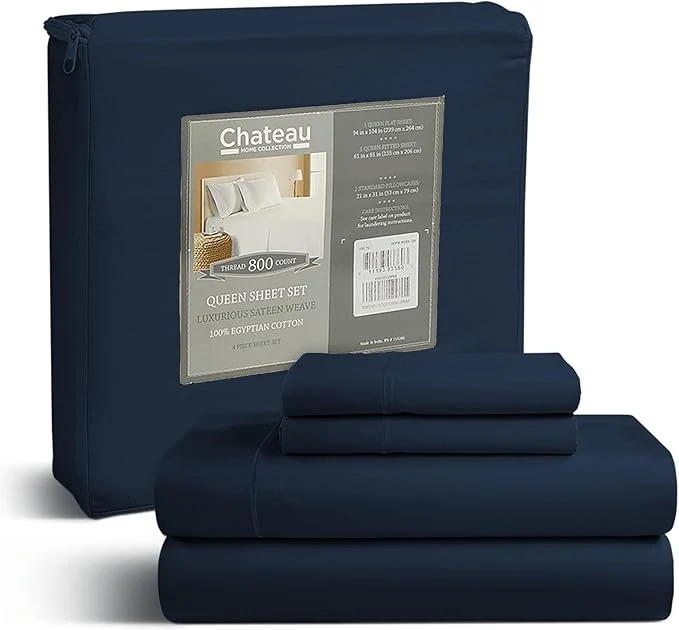 Sustainable Egyptian Cotton Sheets Queen Size Set 800TC Deep Pocket Queen Sheets Set Soft Breathable Sateen Weave 4PC Elasticated Sheet amp Pillowcase Sets No Pill amp Shrink Fade Resistant- Dark Denim Professional