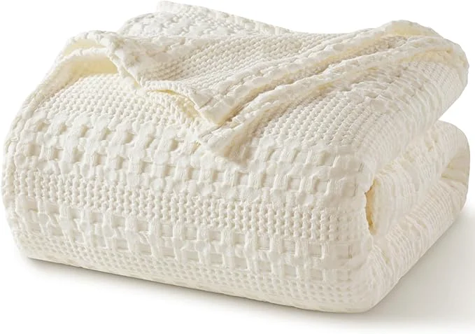 Top-Quality PHF Cotton Waffle Weave Blanket Queen Size for Bed Soft Lightweight amp Breathable for Spring and Summer All-Season Comfort Luxury Aesthetic Blanket for Home Decor 90 quot x90 quot Ivory Original