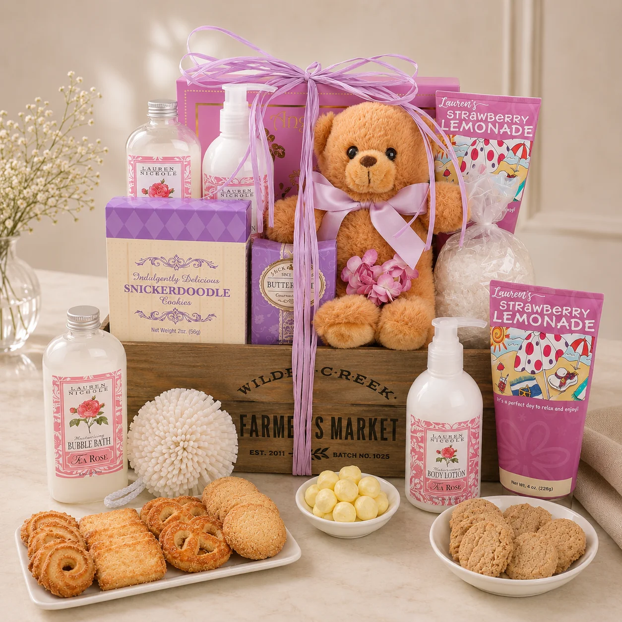 Trendy Pampered Rose Spa Gift Basket Modern