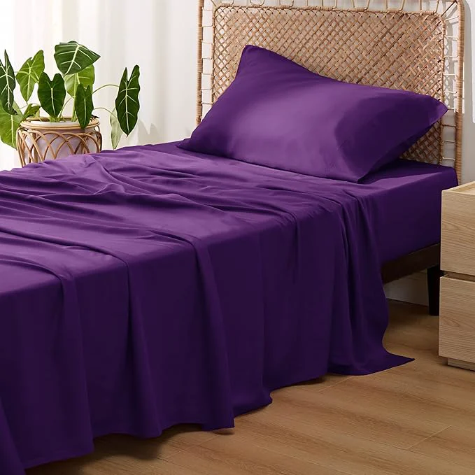 Efficient Bedsure Cooling Sheets Twin Rayon Derived from Bamboo PureWoven Breathable amp Soft Twin Sheets Set Deep Pocket Up to 16 Inches Hotel Luxury Silky Bedding for Hot Sleepers Plum Powerful