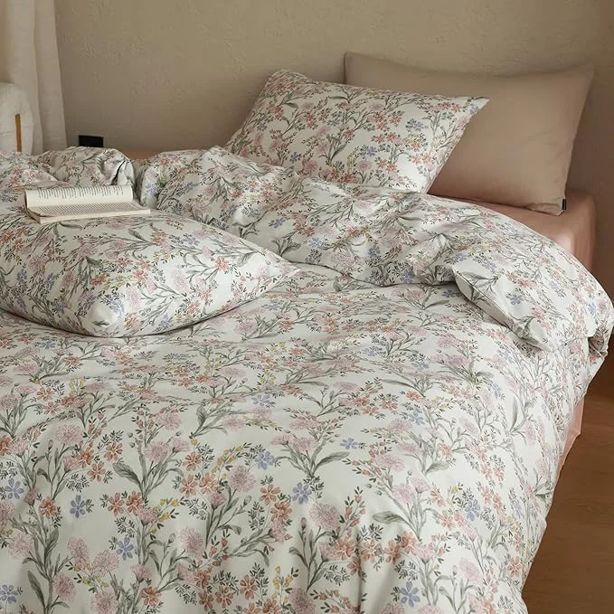 Superior Floral Comforter Sets King Size Bed for Girls Cute Bedding Set Cotton Down Fluffy Boho Bedding Comforter Sets Cottagecore Farmhouse Lightweight Soft Bed Comforter with 2 Pillowcases Healthy