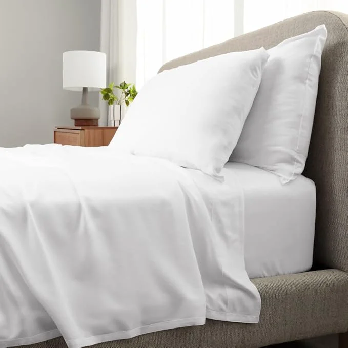 Solid Cariloha Aloha Soft 4-Piece Sheet Set White King Made from Viscose derived from Bamboo Introductory Sheet Line Detailed