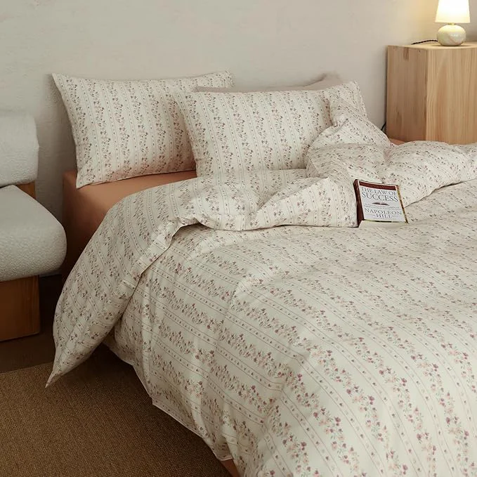 Efficient Floral Full Size Bed Comforter Sets Cotton Boho Bedding Set Fluffy Girls Down All Season Bedding Comforter Sets Cozy Light Weight Cute Farmhouse Bed Comforter with 2 Pillowcases Original