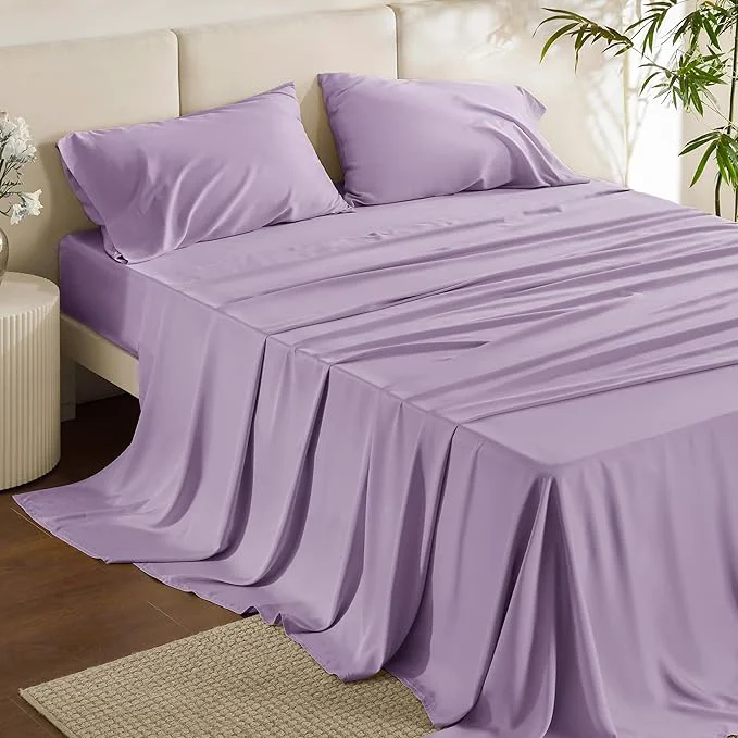 Flexible Bedsure Full Size Bed Sheets Cooling Sheets Rayon Derived from Bamboo PureWoven Breathable amp Soft Deep Pocket Up to 16 Inches Hotel Luxury Silky Bedding for Hot Sleepers Lilac Prestigious
