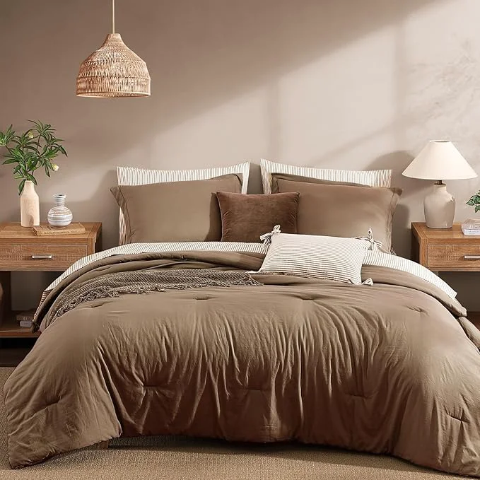 Smooth Monbix King Size Comforter Set – 7 Pieces Brown Prewashed Bed in a Bag King Bedding Sets with Comforters All Seasons Ultra Soft Comforter Bed Set with Sheets Pillowcases amp Shams Prestigious