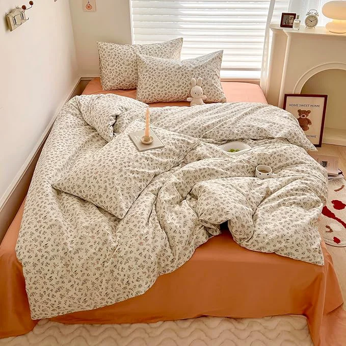 Smooth Floral Twin XL Comforter Fluffy Boho Bedding Set Cute Soft Lightweight Down Bedding Comforter Set Breathable Farmhouse Microfiber Vintage Comforter with 2 Pillowcases Green