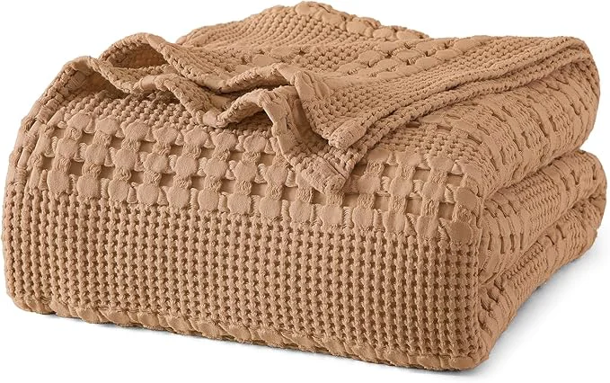PHF Cotton Waffle Weave Blanket Twin Size for Bed Soft Lightweight amp Breathable for Spring and Summer All-Season Comfort Luxury Aesthetic Blanket for Home Decor 66 quot x90 quot Clay Casual