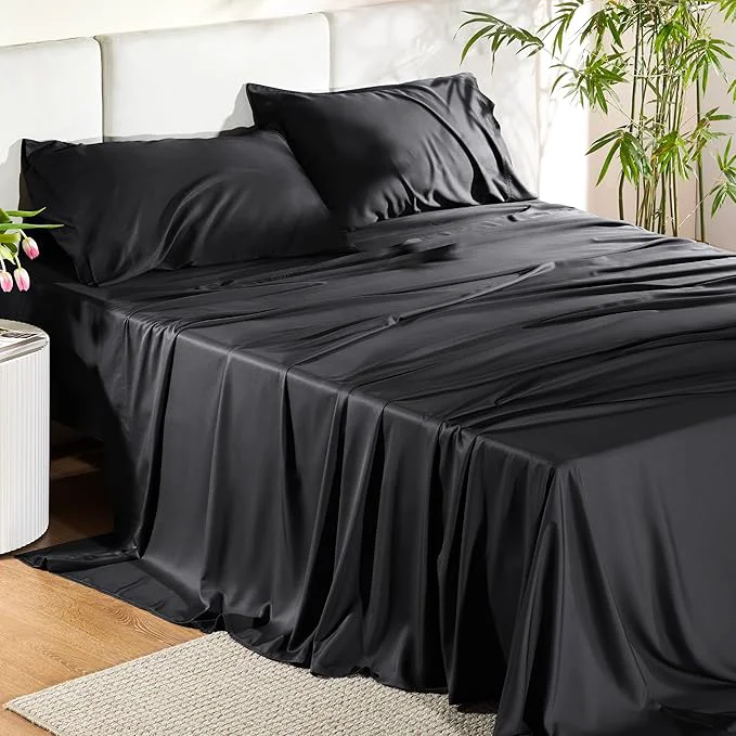 Environmentally Friendly Bedsure California King Sheet Sets Cooling Sheets for Hot Sleepers Rayon Derived from Bamboo PureWoven Breathable amp Soft Deep Pocket Up to 16 Inches Hotel Luxury Silky Bedding Black Next-Generation
