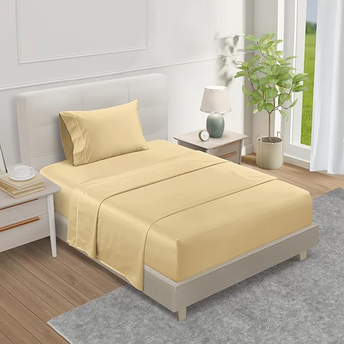 Premium Egyptian Cotton Sateen Weave Twin Sheets Set 800TC Sateen Weave 3PC Twin Bed Sheets Fully Elasticated 15 quot Sheet amp Pillowcase Sets Soft amp Comfy No lint Fade Resistant – Semolina Natural