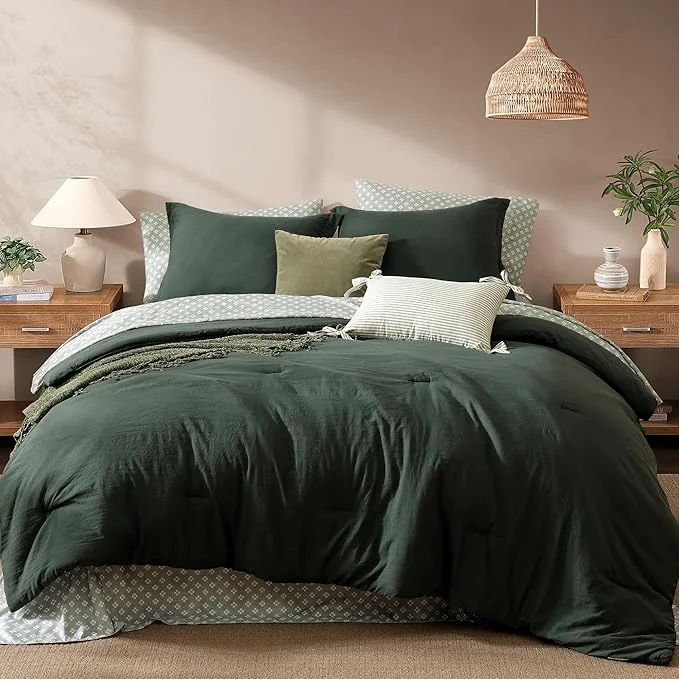 Carefully Designed Monbix Oversized Queen Size Comforter Set – 7 Pieces Deep Forest Prewashed Bed in a Bag Bedding Sets with Comforters All Seasons Ultra Soft Comforter Bed Set with Sheets Pillowcases amp Shams Contemporary