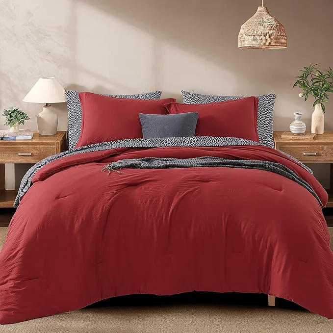 Exceptional Monbix Queen Comforter Set – 7 Pieces Bright Red Prewashed Bed in a Bag Queen Bedding Sets with Comforters All Seasons Ultra Soft Comforter Bed Set with Sheets Pillowcases amp Shams Flexible