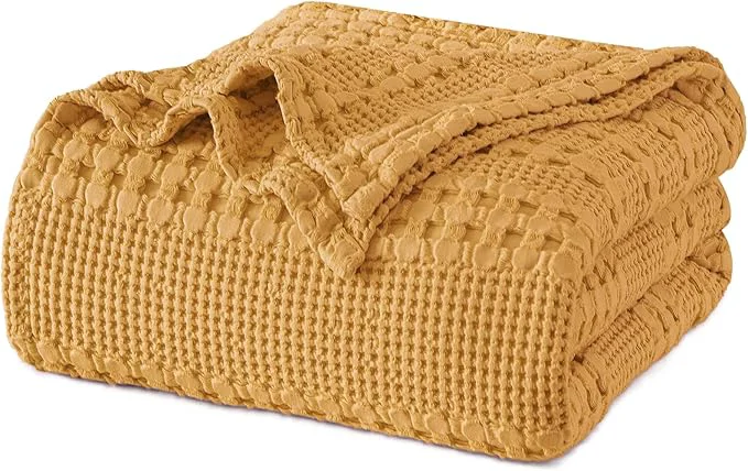 Environmentally Friendly PHF Cotton Waffle Weave Blanket King Size for Bed Soft Lightweight amp Breathable for Spring and Summer All-Season Comfort Luxury Aesthetic Blanket for Home Decor 108 quot x90 quot Pumpkin Orange Fashionable