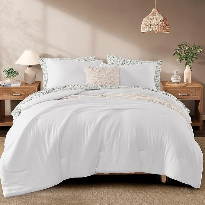 Stylish Monbix King Size Comforter Set – 7 Pieces White Prewashed Bed in a Bag King Bedding Sets with Comforters All Seasons Ultra Soft Comforter Bed Set with Sheets Pillowcases amp Shams Recyclable