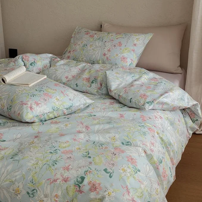 Superior Floral Comforter Set King Cotton Down Bedding Set Girls Lightweight Boho Cute Bedding Comforter Sets Flower Fluffy Farmhouse Vintage Bed Comforter with 2 Pillowcases Soft