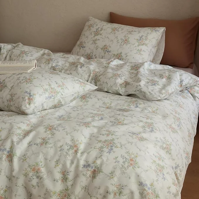 Eco-Friendly Floral Queen Size Comforter Sets Fluffy Boho Bedding Set Soft Cotton Down Girls Bedding Comforter Sets Cozy Lightweight Cute All Season Bed Comforter with 2 Pillowcases Smart