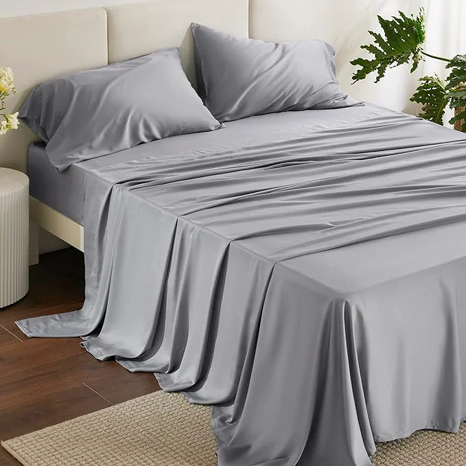 Natural Bedsure Queen Sheet Set Rayon Derived from Bamboo Cooling Sheets Deep Pocket Up to 16 quot PureWoven Breathable amp Soft Hotel Luxury Silky Bedding for Hot Sleepers Silver Grey Exclusive