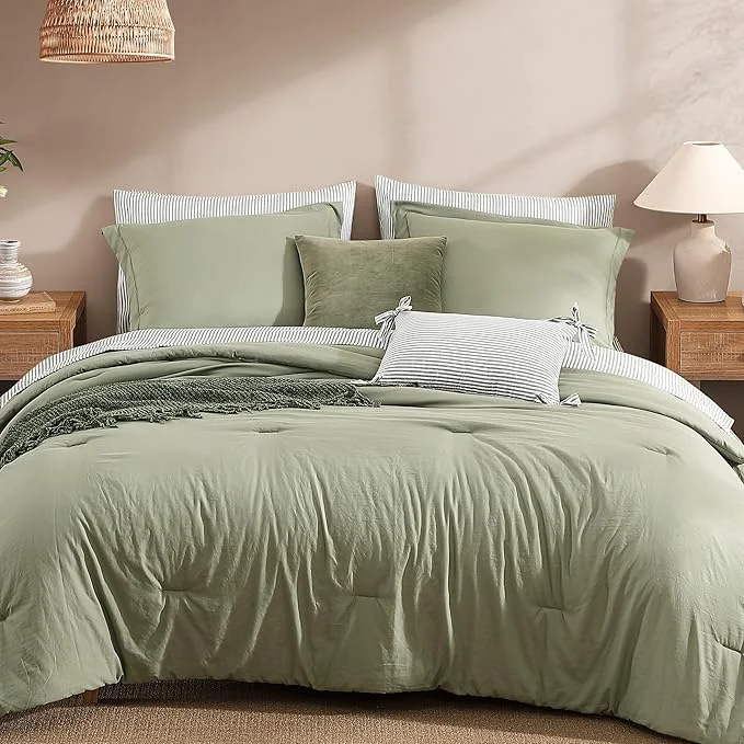 Advanced Monbix King Size Comforter Set – 7 Pieces Green Prewashed Bed in a Bag King Bedding Sets with Comforters All Seasons Ultra Soft Comforter Bed Set with Sheets Pillowcases amp Shams Unique