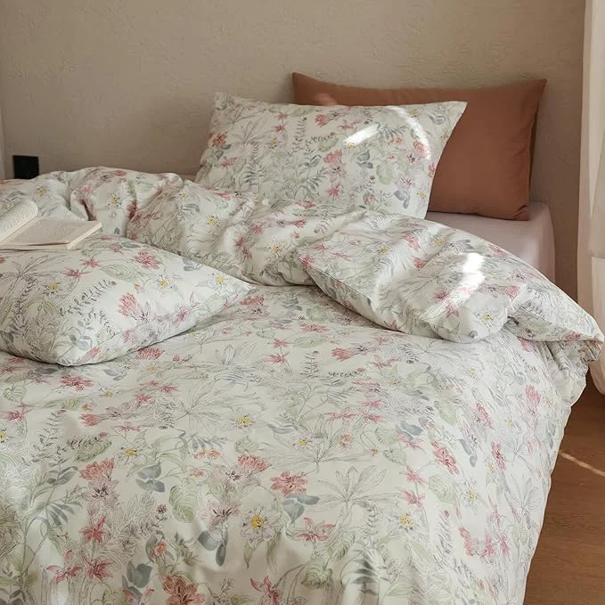 World-Class Floral Bed Comforter Full Down Girls Bedding Set Cotton Farmhouse Fluffy Boho Bedding Comforter Sets Puffy Machine Washable Soft Lightweight Bed Comforter with 2 Pillowcases Consistent