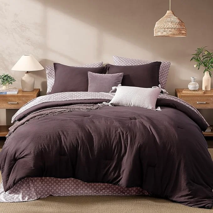 High-Performance Monbix Queen Comforter Set – 7 Pieces ltalian Plum Prewashed Bed in a Bag Queen Bedding Sets with Comforters All Seasons Ultra Soft Comforter Bed Set with Sheets Pillowcases amp Shams Clean