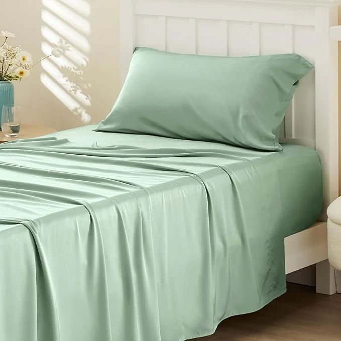 Fashionable Bedsure Cooling Sheets Twin XL Rayon Derived from Bamboo PureWoven Breathable amp Soft Twin XL Sheet Sets Deep Pocket Up to 16 Inches Hotel Luxury Silky Dorm Bedding for Hot Sleepers Sage Green