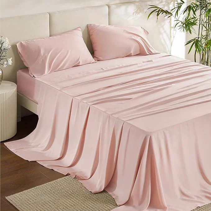 Enhanced Bedsure Queen Sheet Set Rayon Derived from Bamboo Cooling Sheets PureWoven Breathable amp Soft Deep Pocket Up to 16 Inches Hotel Luxury Silky Bedding for Hot Sleepers Pink Dependable