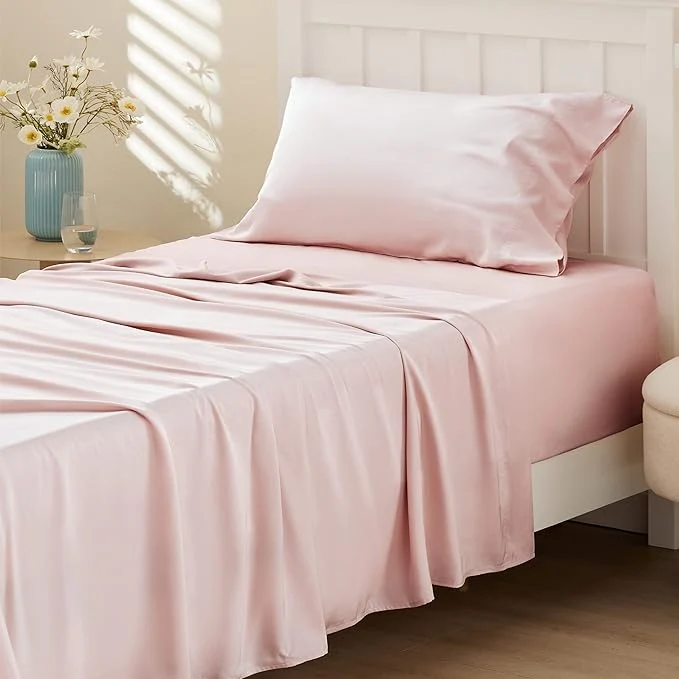 Smooth Bedsure Cooling Sheets Twin Rayon Derived from Bamboo PureWoven Breathable amp Soft Twin Sheets Set Deep Pocket Up to 16 Inches Hotel Luxury Silky Bedding for Hot Sleepers Pink Organic