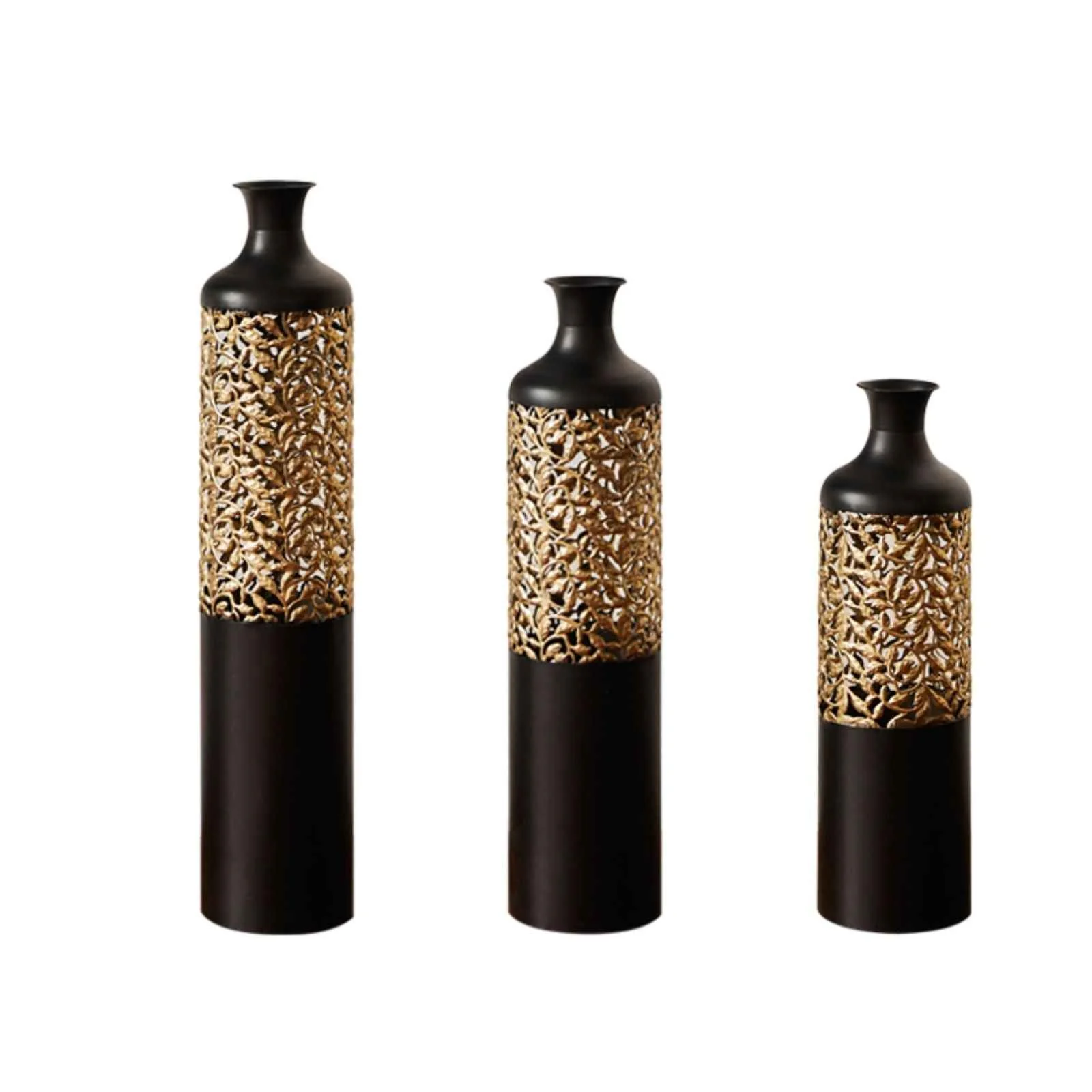 Advanced Floor Metal Vases Decorated Metal Vases Set of 3 Gorgeous Home Decoration Large Glazed Metal Vases – Black Gold Lightweight