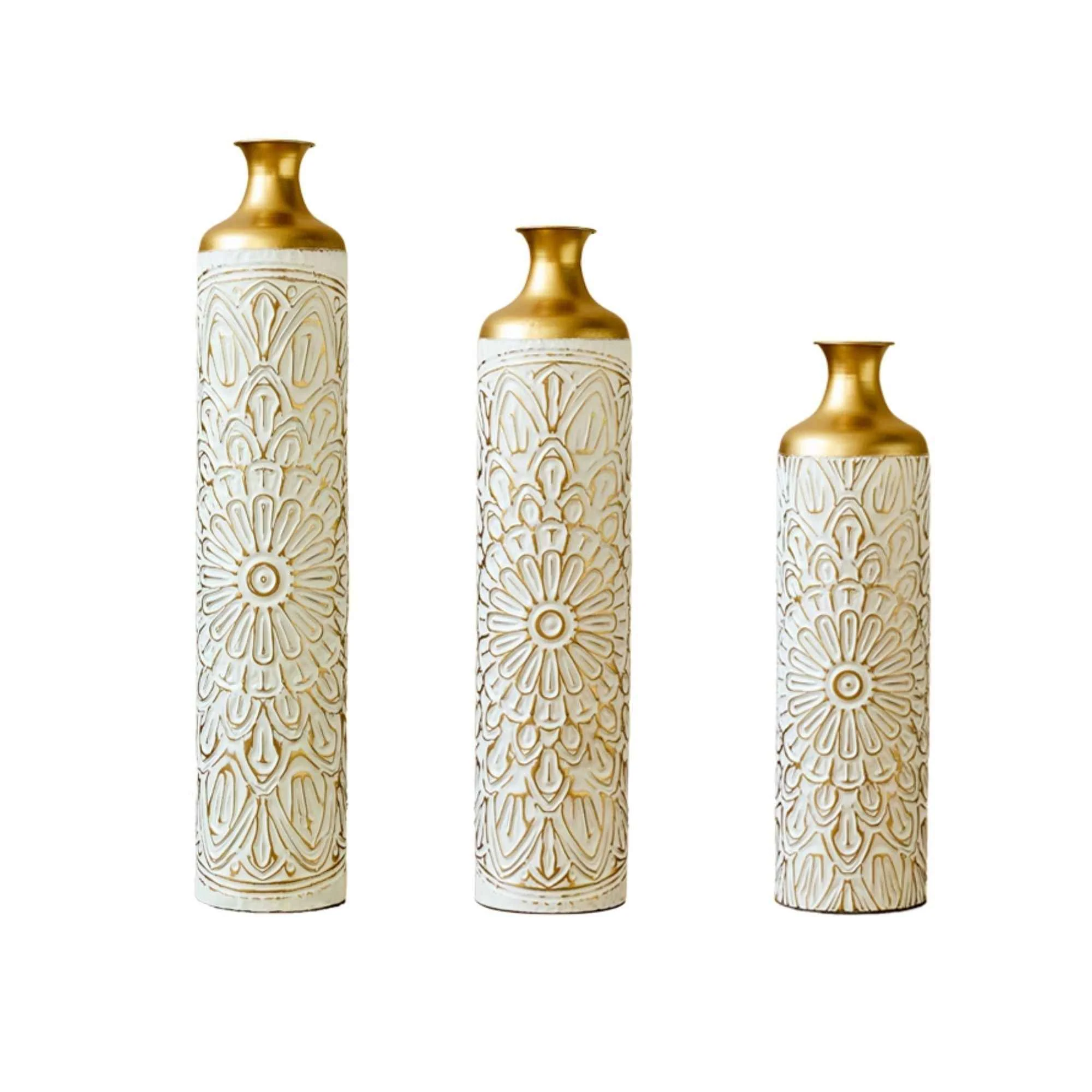 Specialty 3 Piece Home Decoration Large Glazed Floor Vases – Gold White Long-Lasting