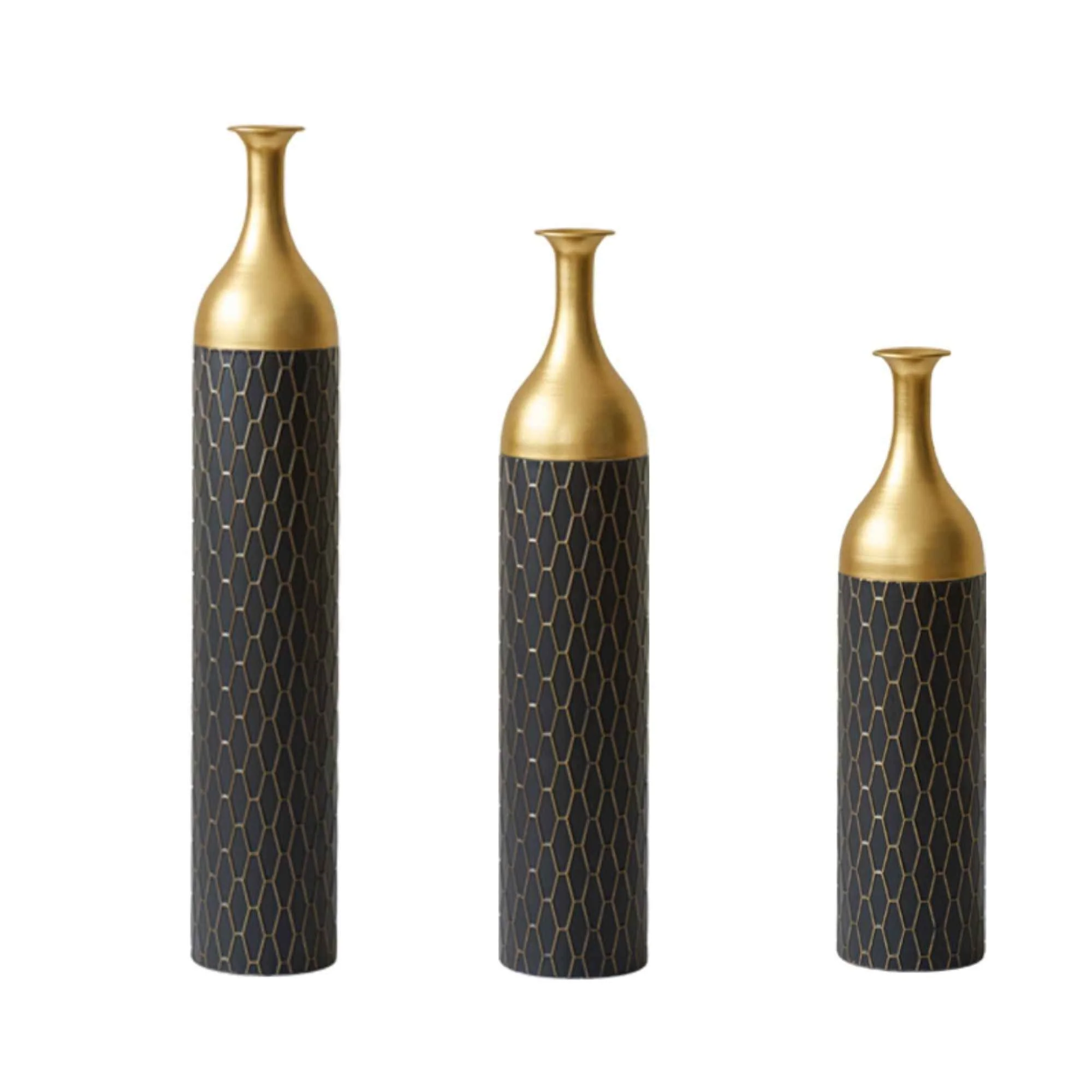 Fine Elegant Floor Vase Set Metal Decorative Vases 3 Piece Set For Floral Display Wedding amp Gift Decor – Gold Black Selected