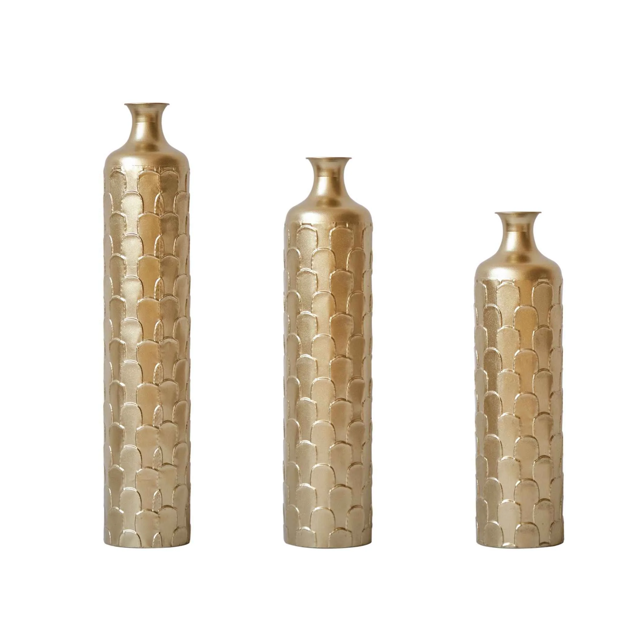 Eco-Friendly Floor Metal Vases Decorated White Metal Vases Set of 3 Gorgeous Home Decoration Large Glazed Metal Vases – Golden Healthy