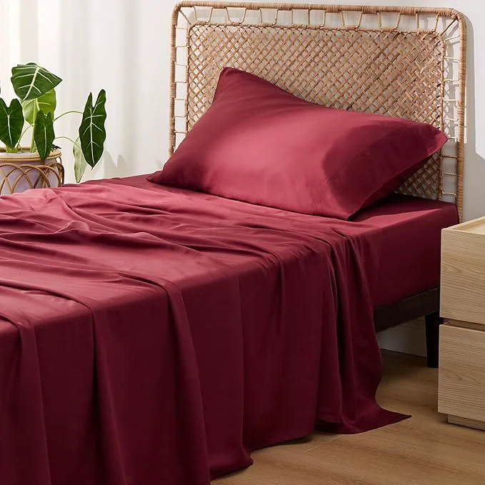 Safe Bedsure Cooling Sheets Twin XL Rayon Derived from Bamboo PureWoven Breathable amp Soft Twin XL Sheet Sets Deep Pocket Up to 16 Inches Hotel Luxury Silky Dorm Bedding for Hot Sleepers Burgundy Exclusive