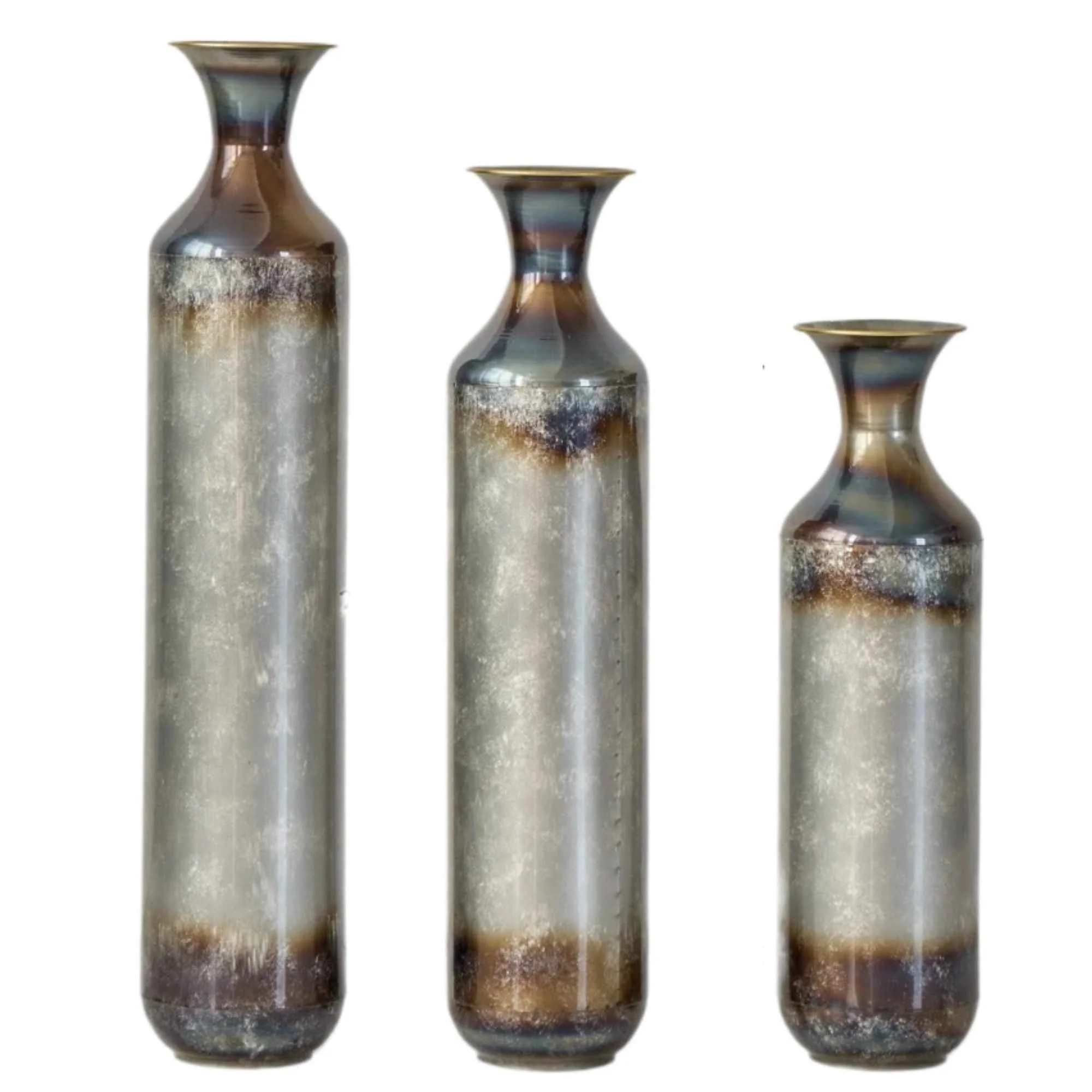 Lightweight Modern Droplet Shaped Floor Vase Set Glazed Metal Decorative Vases 3 Piece Home Accent For Living Room – Gold White Next-Generation