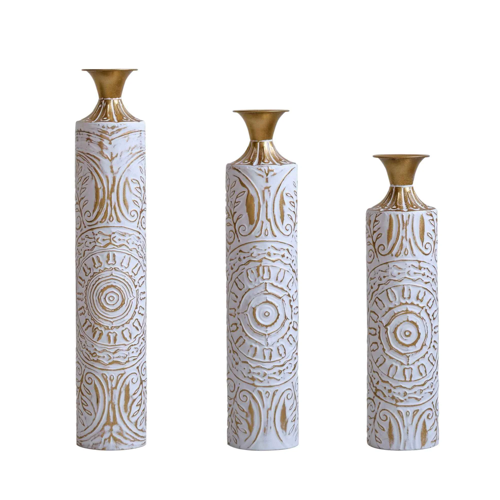 Trusted Floor Metal Vases Decorated Metal Vases Set of 3 Gorgeous Home Decoration Large Glazed Metal Vases – White Gold Expertly Made