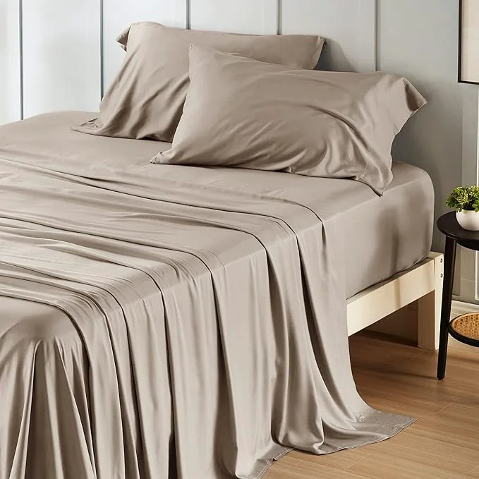 Dependable Bedsure Full Size Bed Sheets Cooling Sheets Rayon Derived from Bamboo PureWoven Breathable amp Soft Deep Pocket Up to 16 Inches Hotel Luxury Silky Bedding for Hot Sleepers Simply Taupe Classic