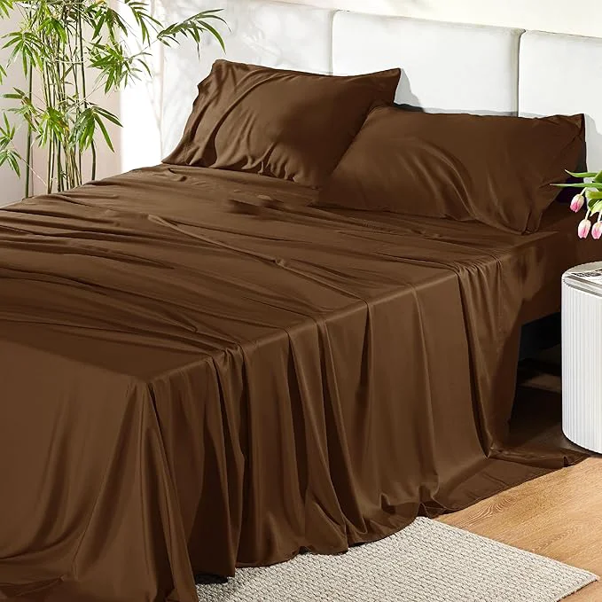 Durable Bedsure Full Size Bed Sheets Cooling Sheets Rayon Derived from Bamboo PureWoven Breathable amp Soft Deep Pocket Up to 16 Inches Hotel Luxury Silky Bedding for Hot Sleepers Brown High-Grade