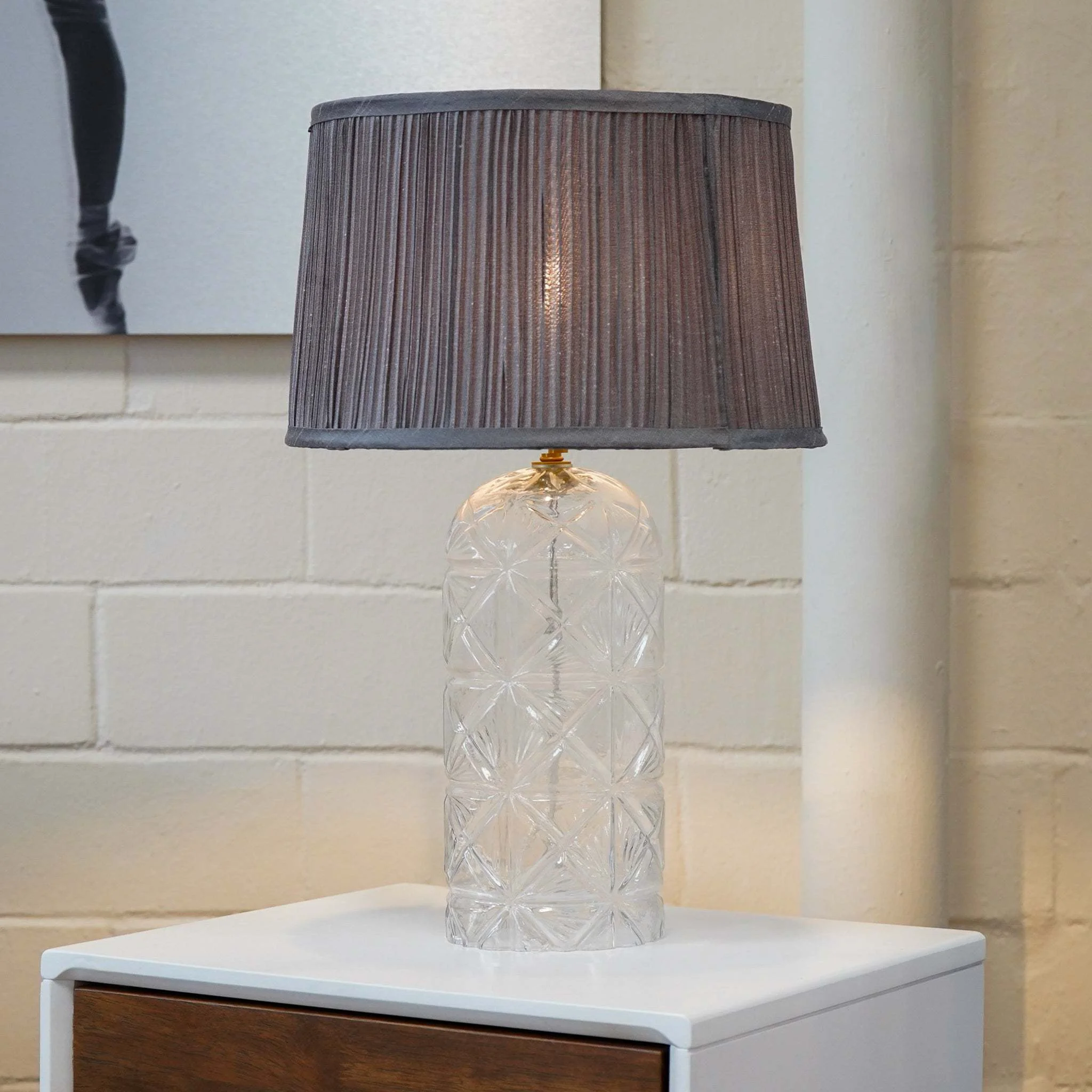 Convenient Luxora Decorative Glass Table Lamp with Gold Finish and Grey Shade Powerful