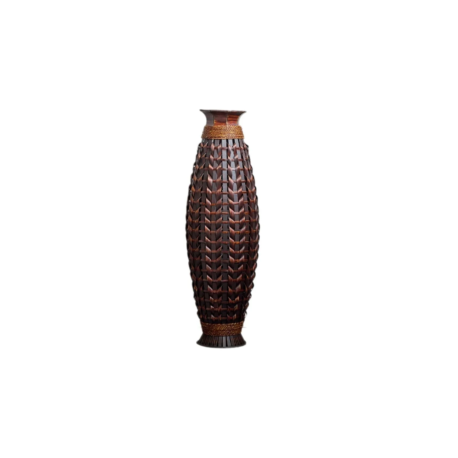 Flexible Hand Woven Bamboo Floor Vase Decorative Accent For Living Room – Acacia Wood Quality