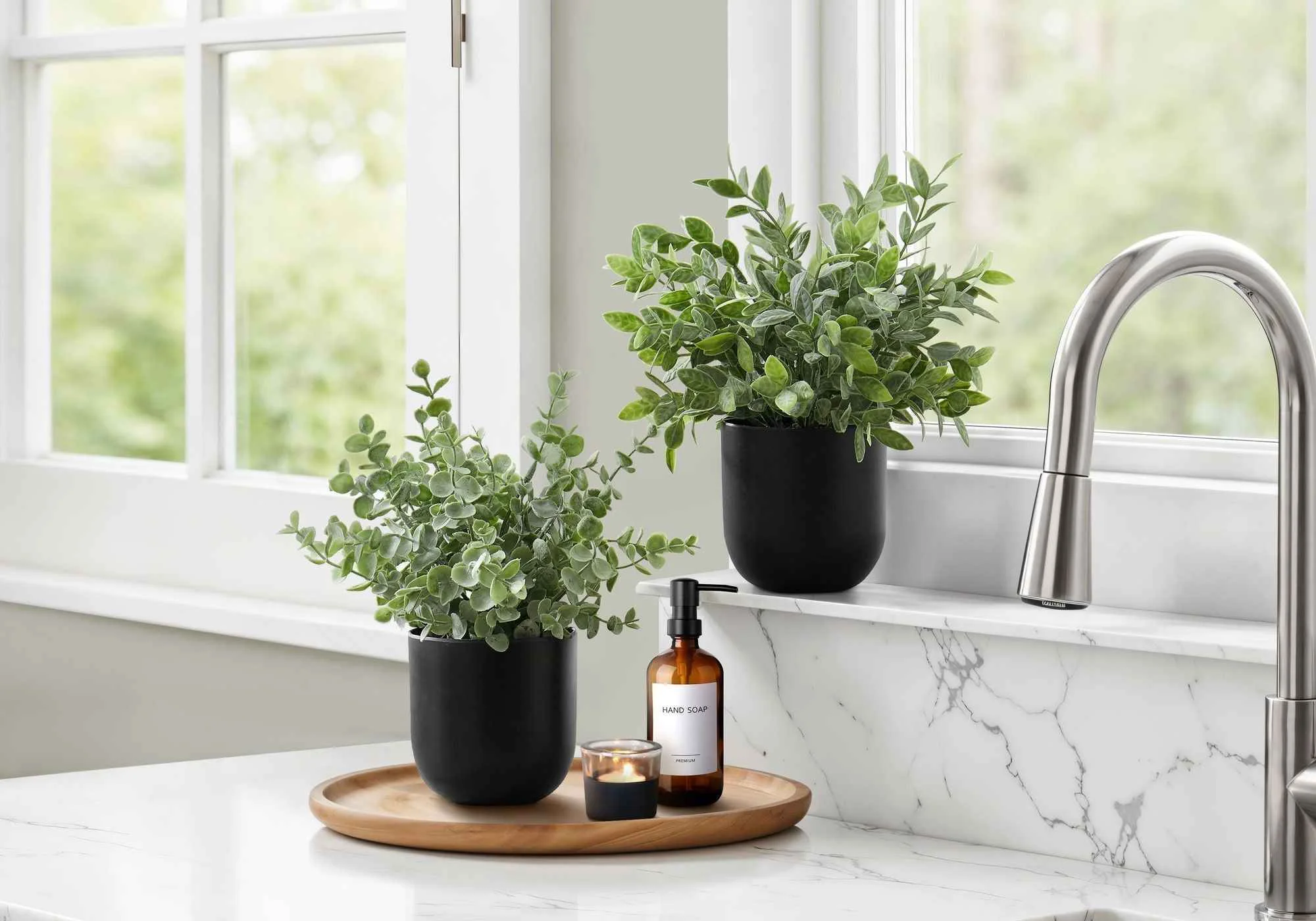 Original 11 quot Tall Artificial Plant Eucalyptus Grass Indoor Decorative Set of 2 Fine Crafted