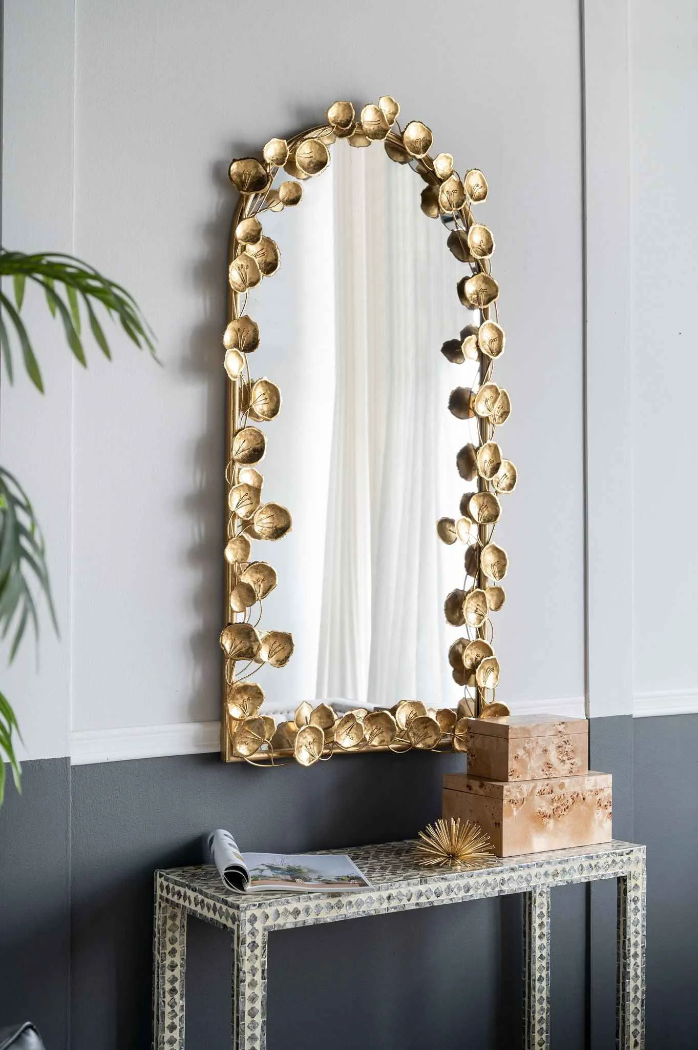 Outstanding Full Length Arched Wall Mirror With en Leaf Accents Decorative Mirror For Living Room Bedroom – Gold Fast