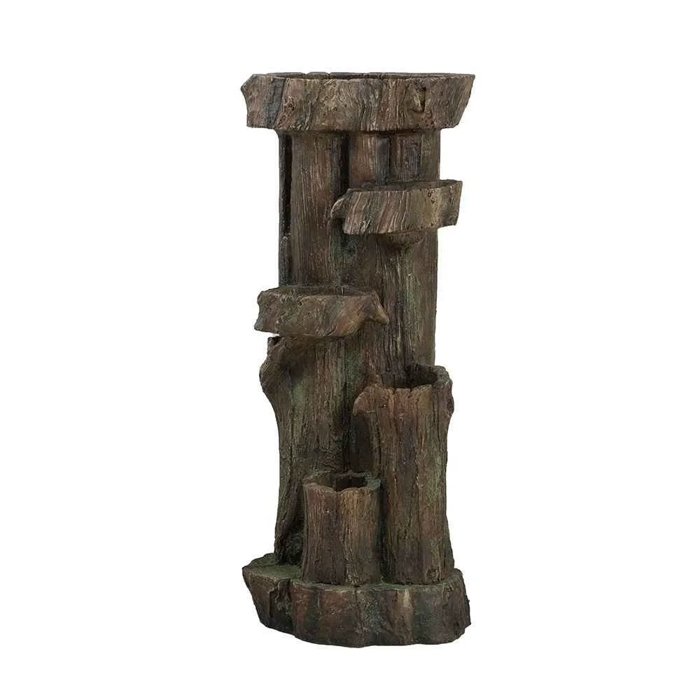 High-Grade Rustic Decorative Tree Trunk 5 Tier Water Fountain With Light And Pump For Indoor And Outdoor - Brown Sophisticated