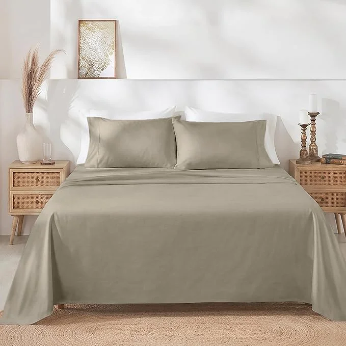 Stylish California Design Den Split King Sheets Sets for Adjustable Bed – Soft Cotton Sheets 400 Thread Count Sateen Deep Pockets Durable Bedding – Taupe Enhanced