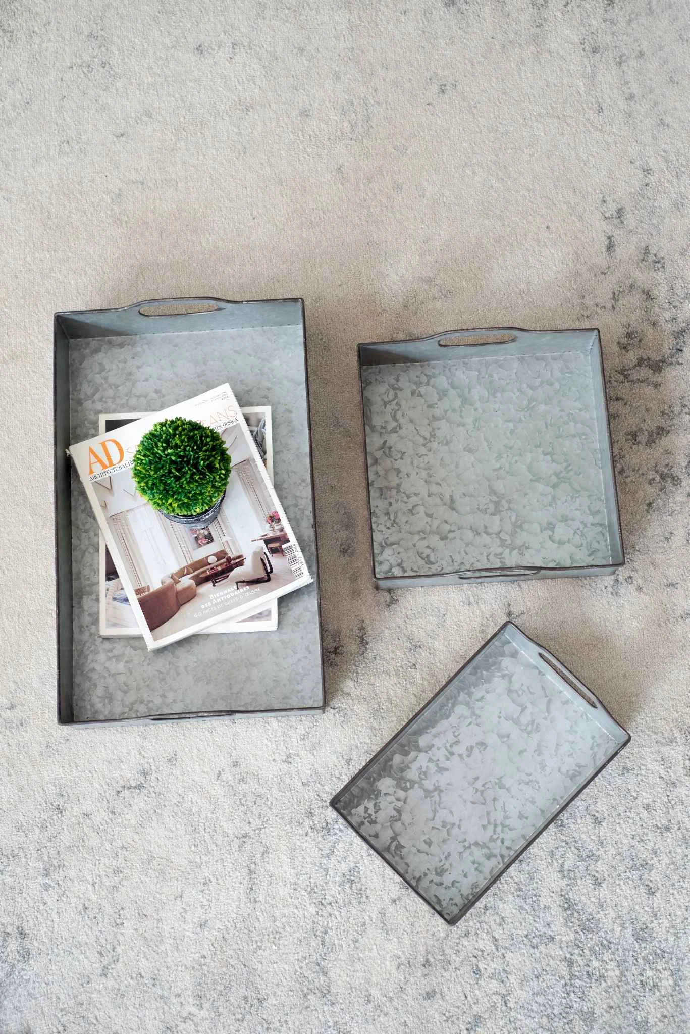 Crafted Decorative Galvanized Nesting Trays Set of 3 – Gray Prestigious