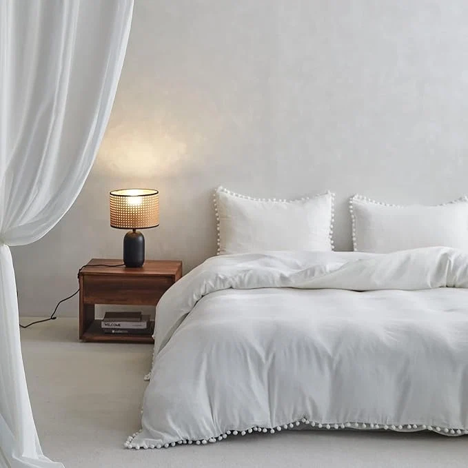 Reliable Simple amp Opulence French Linen Blended Duvet Cover Queen Flax Viscose Derived from Bamboo Bedding Set with Pom Pom Trim Soft Cooling for Hot Sleepers 1 Boho Comforter Cover and 2 Pillow Shams White Smart