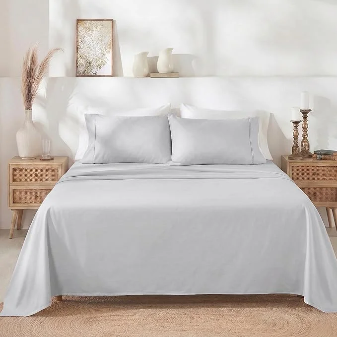 Premium Material California Design Den Deep Pocket King Sheet Set – 400 Thread Count Sateen Natural Cotton Bed Sheets King Size with All Around Elastic Soft Durable Bedding – Silver Classic